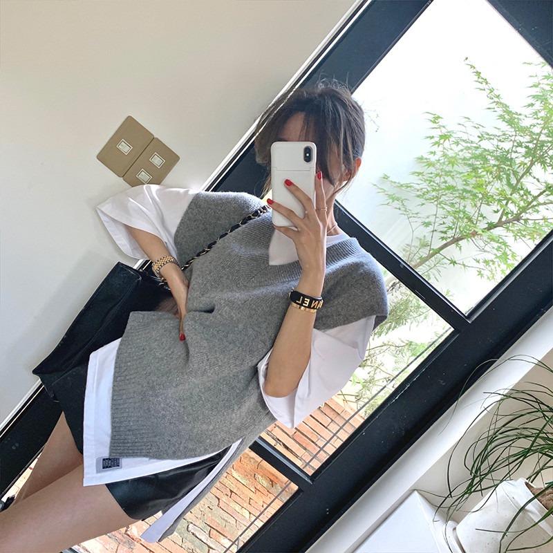 Autumn and Winter Loose Knitted Sweater Vest Women Thick Sleeveless Casual Pullover Sweater Vests Office Lady Elegant Solid Knitwear Waistcoat 25333