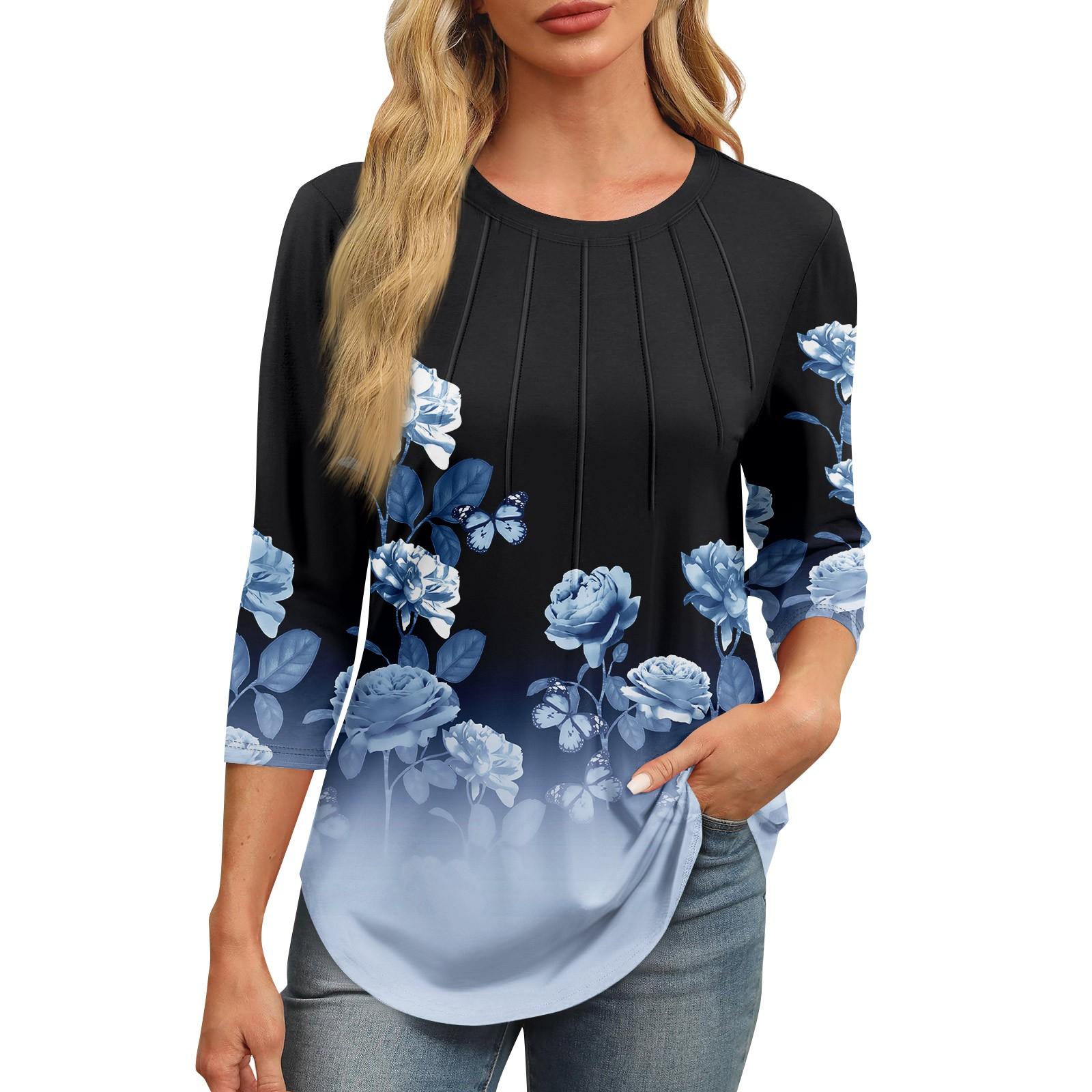 Женская модная футболка с круглым вырезом и рукавом 3/4 с принтом — фото 5