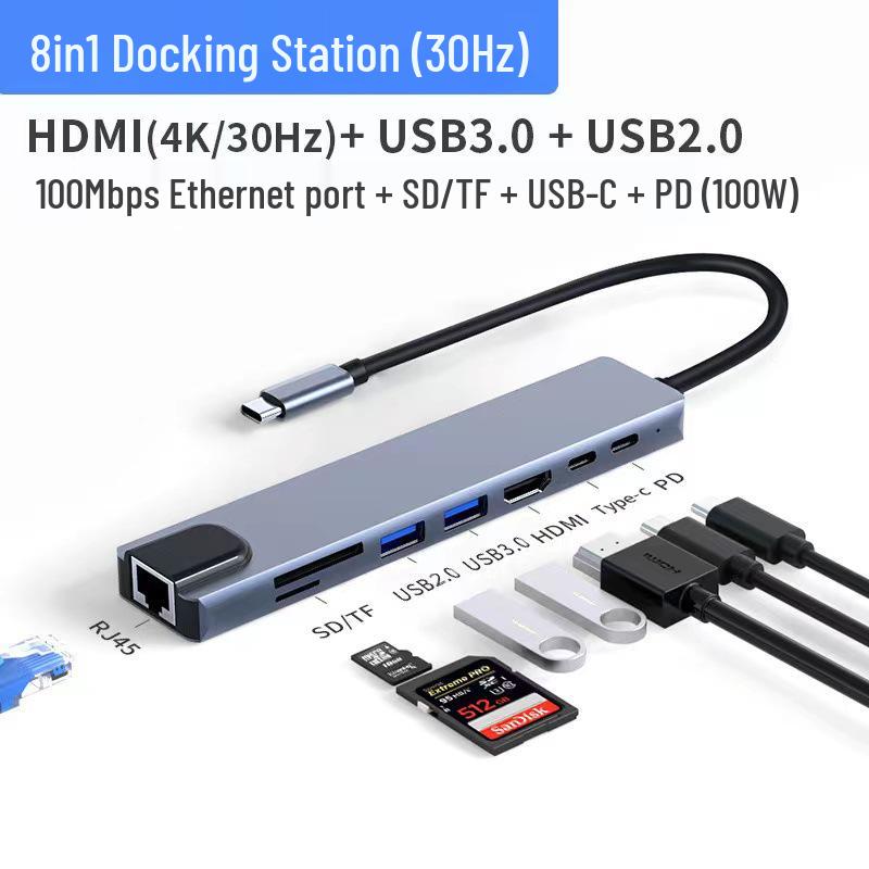 8-in-1 Expansion Dock for Apple Laptops: Multi-Port Hub with USB, Network, Type-C, and Card Reader Support