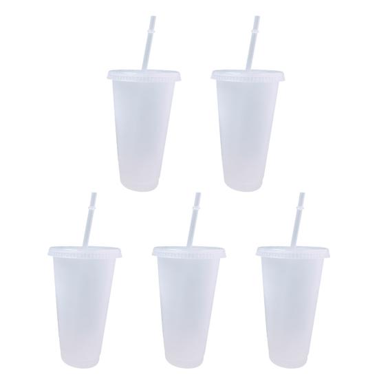 

5Pcs 500ml/700ml Food Water Cup Grade Anti-deform PP Water Straw Cup with Lid L