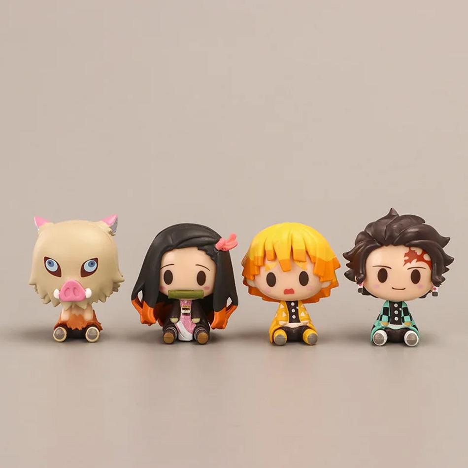 4Pcs/Set Demon Slayer Kamado Tanjirou Nezuko Figure Toys Q Version Kimetsu No Yaiba Agatsuma Zenitsu Action Figurine Model Dolls