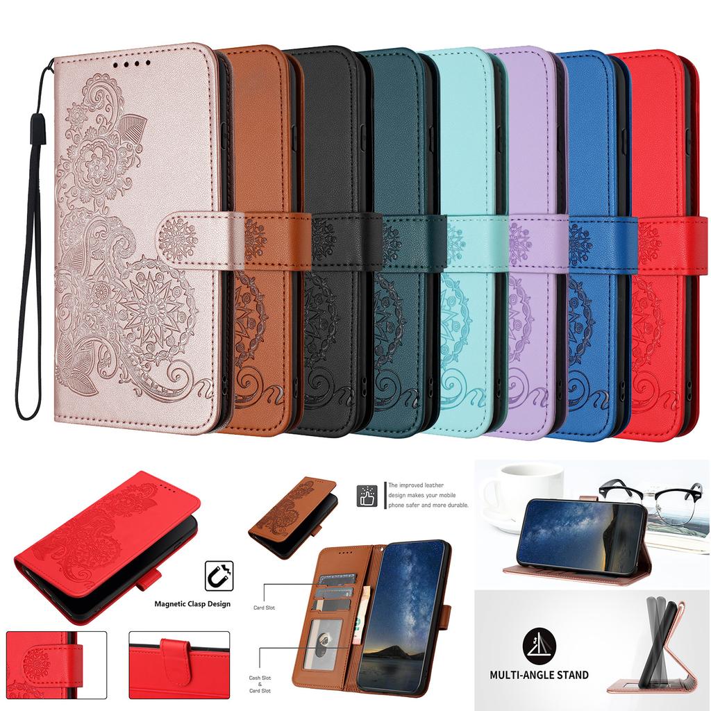Suitable for Samsung S24 Mandala Flower A55 Solid Color Sunflower Mobile Phone Leather Case Flip Card Anti-drop A73