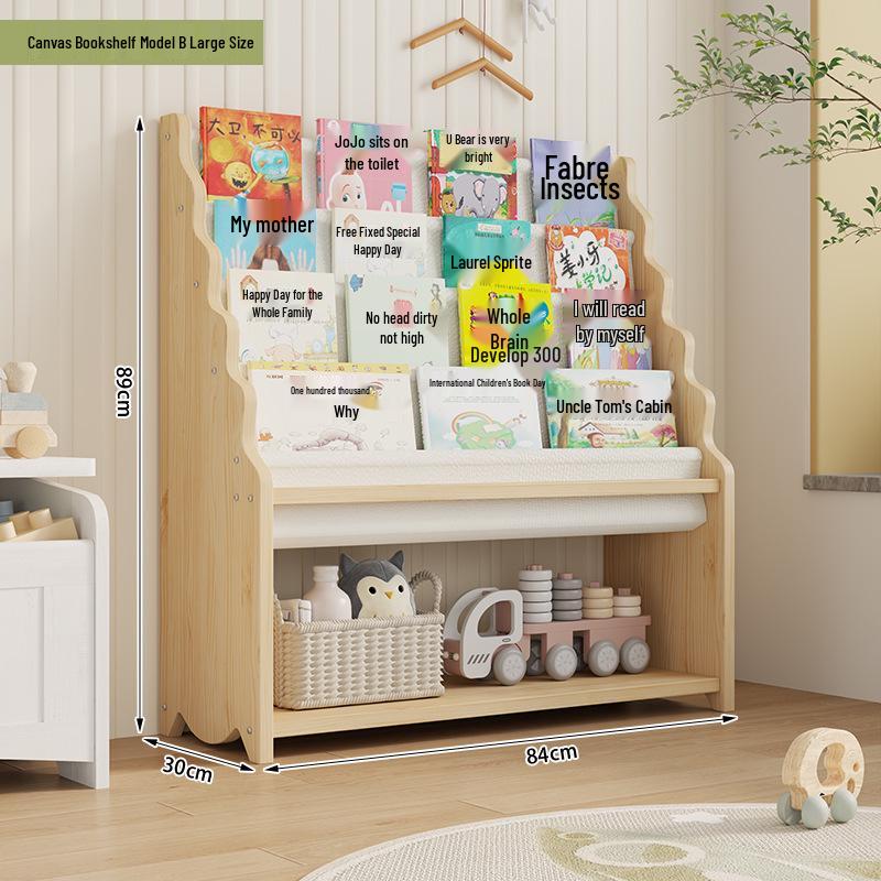Mehrschichtiges Kinder-Bücherregal aus Massivholz mit abnehmbarem Stoff, Standregal für Kindergarten und Baby-Bücher