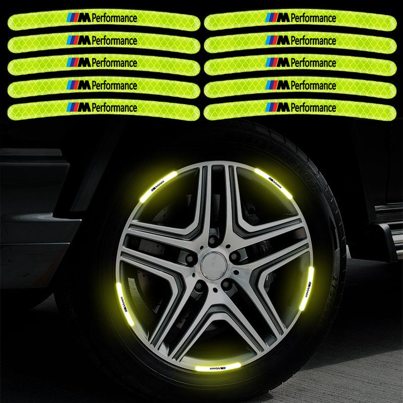 Car Wheel Hub Reflective Stickers Tire Rim Luminous Accessories For BMW M E34 E36 E60 E90 E46 E39 E70 F10 F20 F30 X5 X6 X1 M3 M5 M6 E71 F01 F02 F87