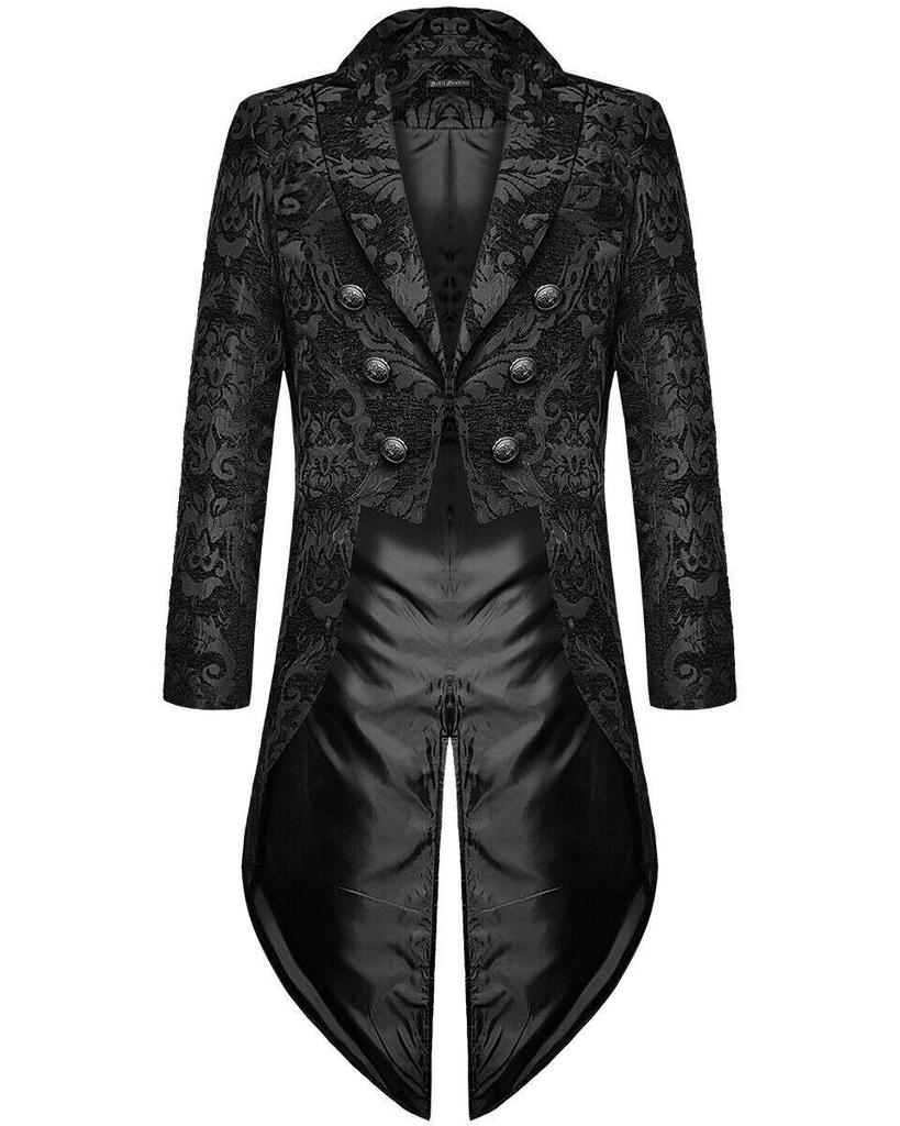 Mode Herren Gothic Steampunk Frack Jacke Schwarz Brokat Damast Hochzeit