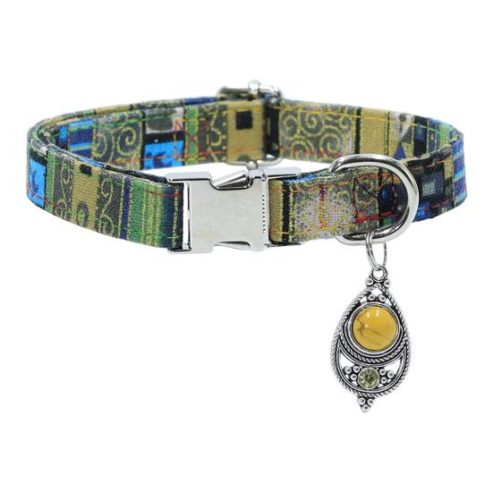 Vintage Pet Collar Boho Adjustable Nylon Dog Collar with Bead Pendant for Small Medium Large Dogs Cats
