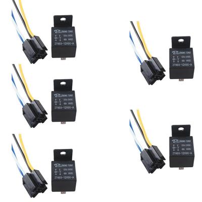 Lot de 5 Relais et Douilles Premium pour Voiture Camion Auto 12V 40A 40 AMP SPST 4 Broches 4P 4 Fils