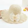 Flower Weave Bucket Hat Lace Bow UV Protection Cap Sweet Wide Brim Knitted Hat  Summer