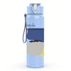 1PC Abstract color block rectangular print 750ml colorful plastic sports water bottle leakproof pop up lid with straw for outdoor work home use