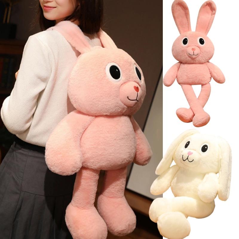 Adorable Pink And White Stuffed Bunny Toy For Girls Plush Rabbit Doll With Long Ears
