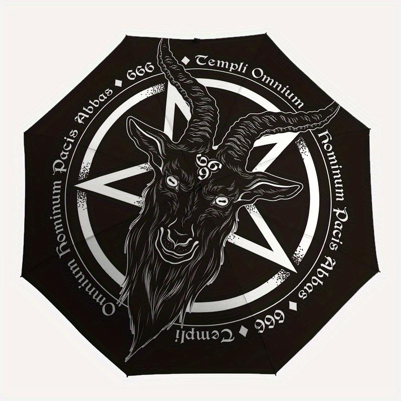 "Satanic Goat Head Umbrella, Cute Umbrella with Cute Design, Portable 3-Fold Compact Umbrella for Men & Women, Valentine's Day Mother's Day Gift S446