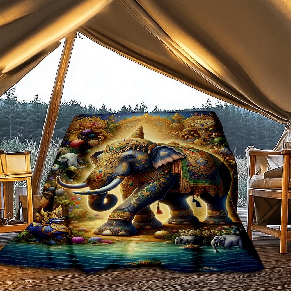 1pc Elephant Ornament Outdoor Blanket, Soft And Comfortable Blanket, Casual Warm Outdoor Blanket