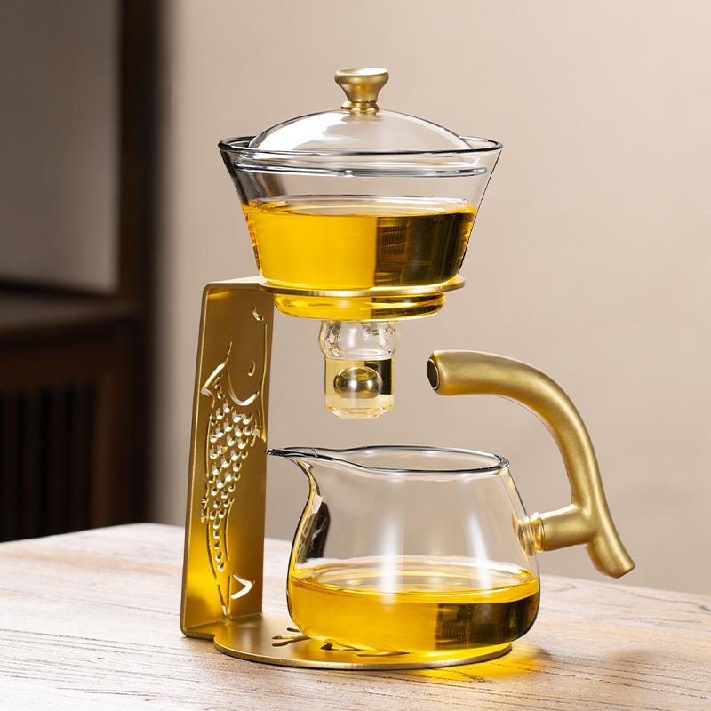 Anti Scalding Magnetic Suction Automatic Teaware Sets Glass Koi Teapot Semi-automatic Lazy Tea Maker for Household Tea Set золотистый