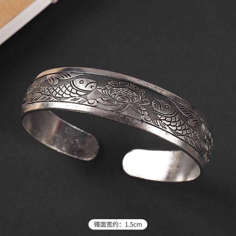 National Style Retro Hand-carved Bracelet Hand Ring Fashionable Court-style Personalized Open-ended Bracelet