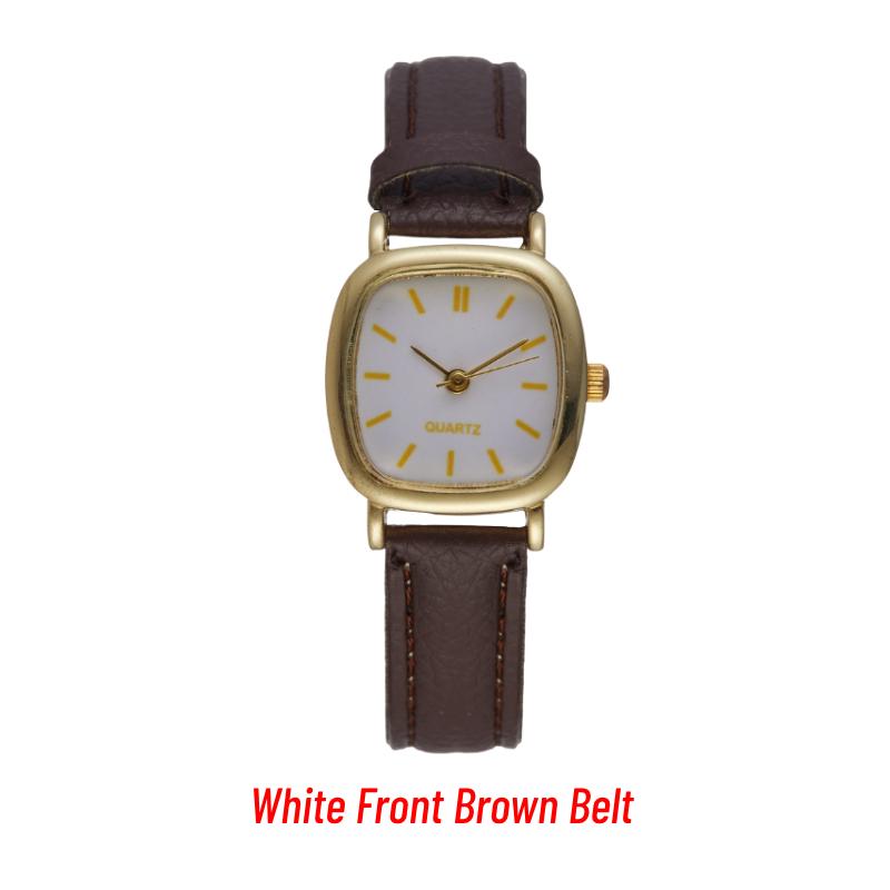 Square Minimalist Quartz Watch Women Petite Wrist Retro Synthetic Leather Strap
