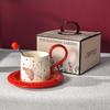 Red Coffee Cup High End and Luxurious High Quality Afternoon Tea Cup Saucer Set with Spoon Souvenir Wedding Gifts