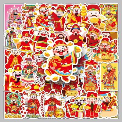 50pcs Chinese New Year God of Wealth Red Waterproof Phone and Journal Stickers