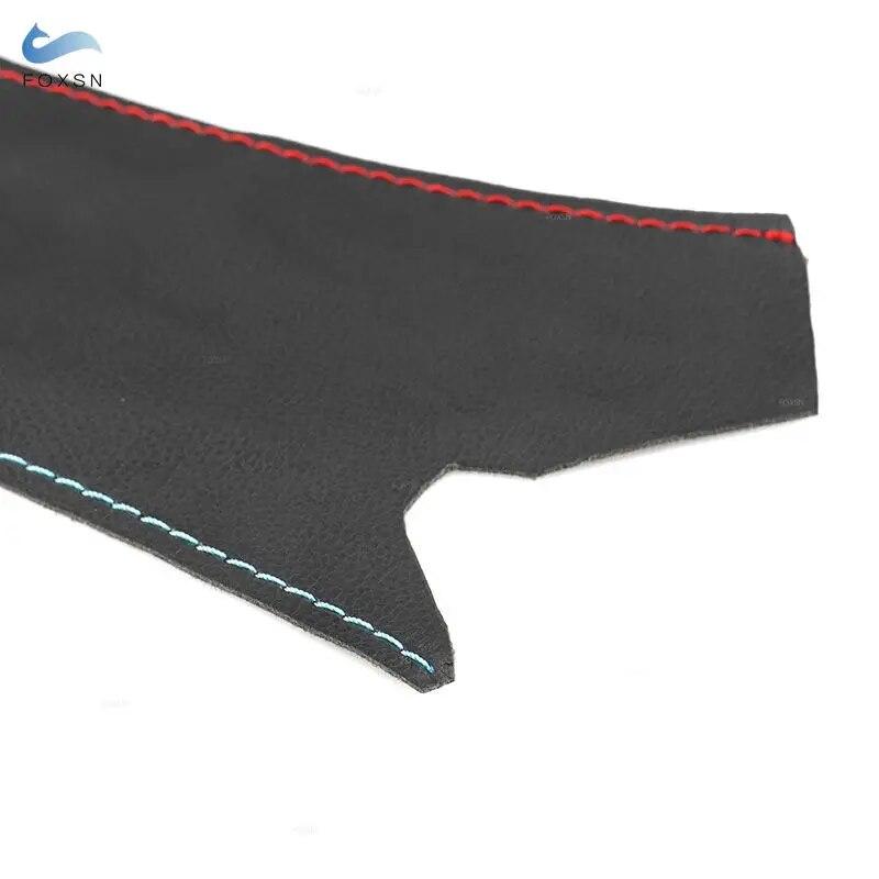 Microfiber Leather Inner Handle Pull Cover For BMW 3 Series E90 E91 Interior Left Door Panel Cover Trim Black with Red Blue Line