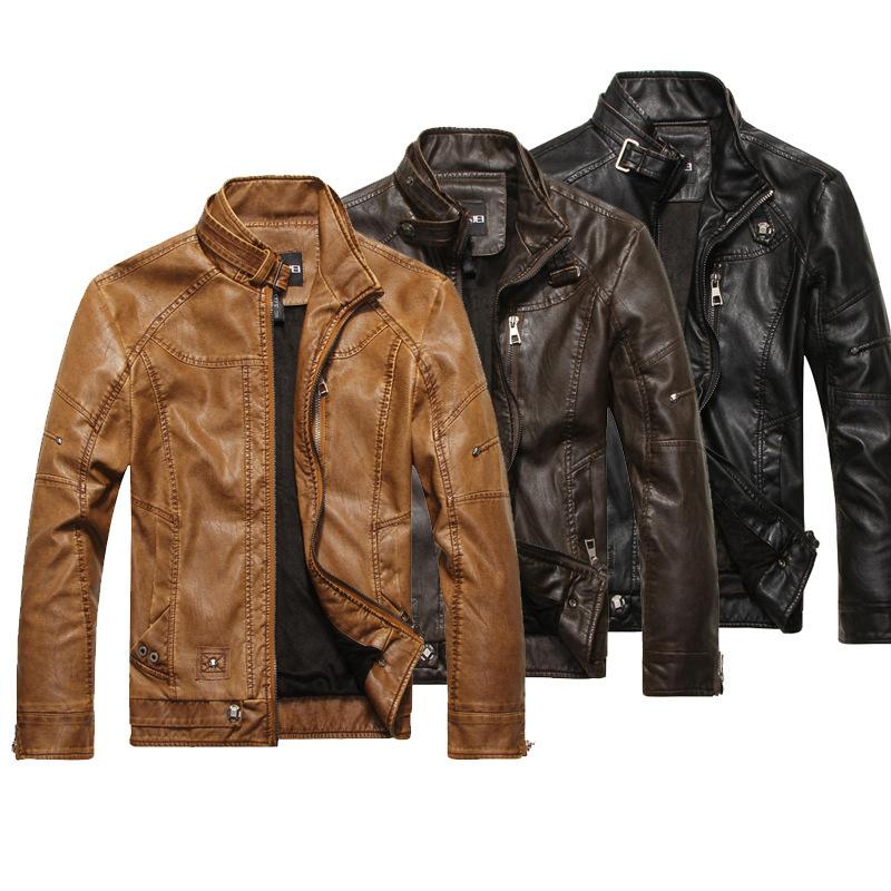 Men's simulated leather jacket European and American fashion men's locomotive PU high-quality leather jacket fleece leather jacket trendy brand