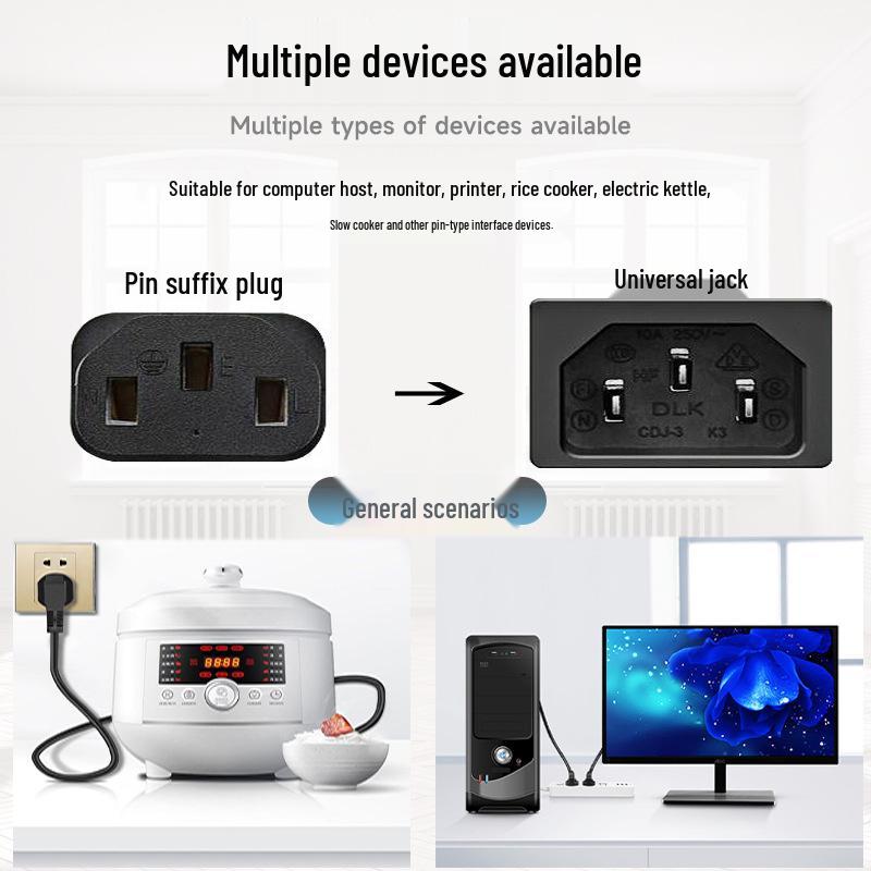 Pure Copper Dual Splitter Figure-Eight Power Cord, 1-to-2 National Standard Plug for Desktop & Monitor