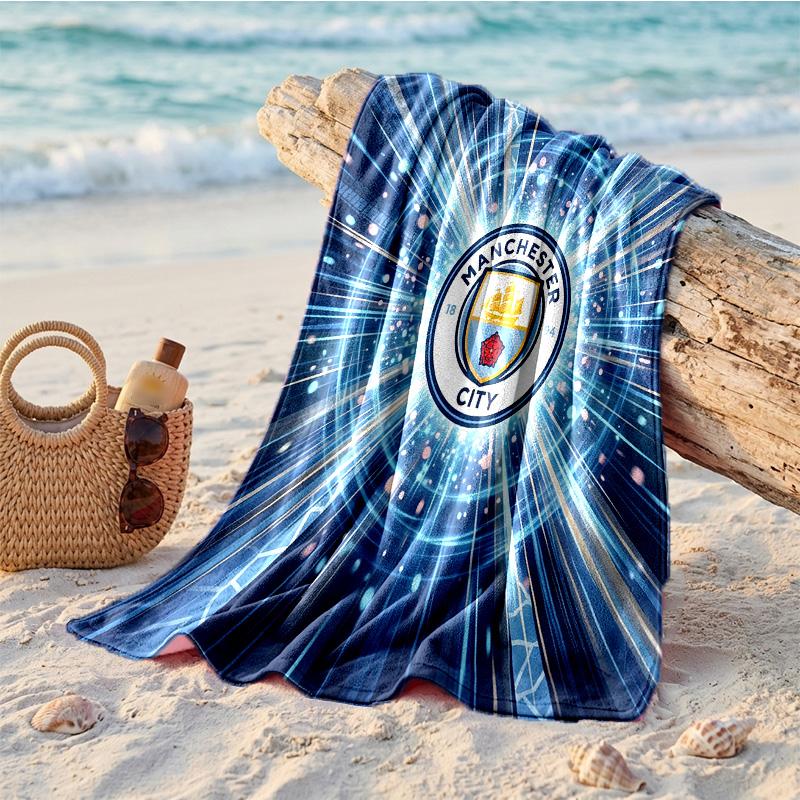 Manchester City Baskılı Mikrofiber Plaj Havlusu Hızlı Kuruyan Emici Büyük Havlu Plaj Yüzme Seyahat İçin