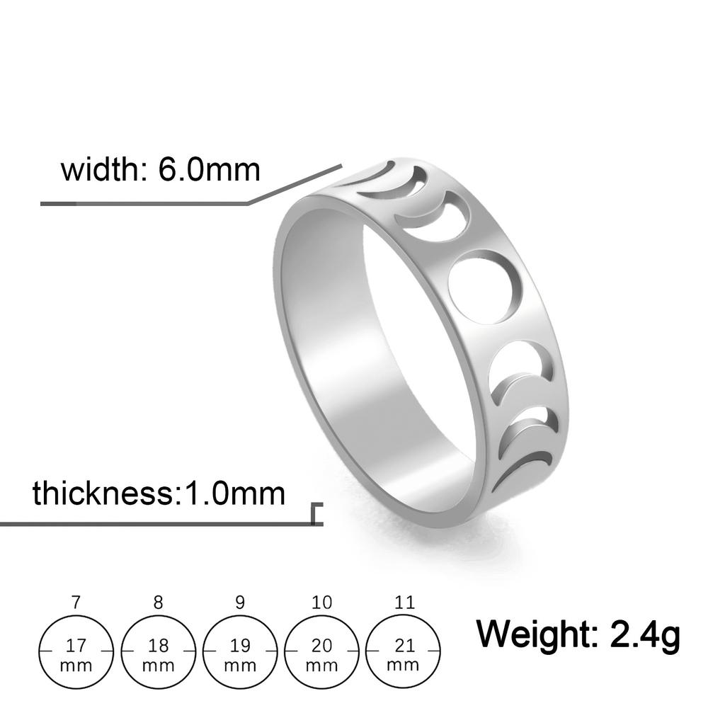 Minimalist Hollow Moon Phase Pattern Matching Couple Rings Closed Band