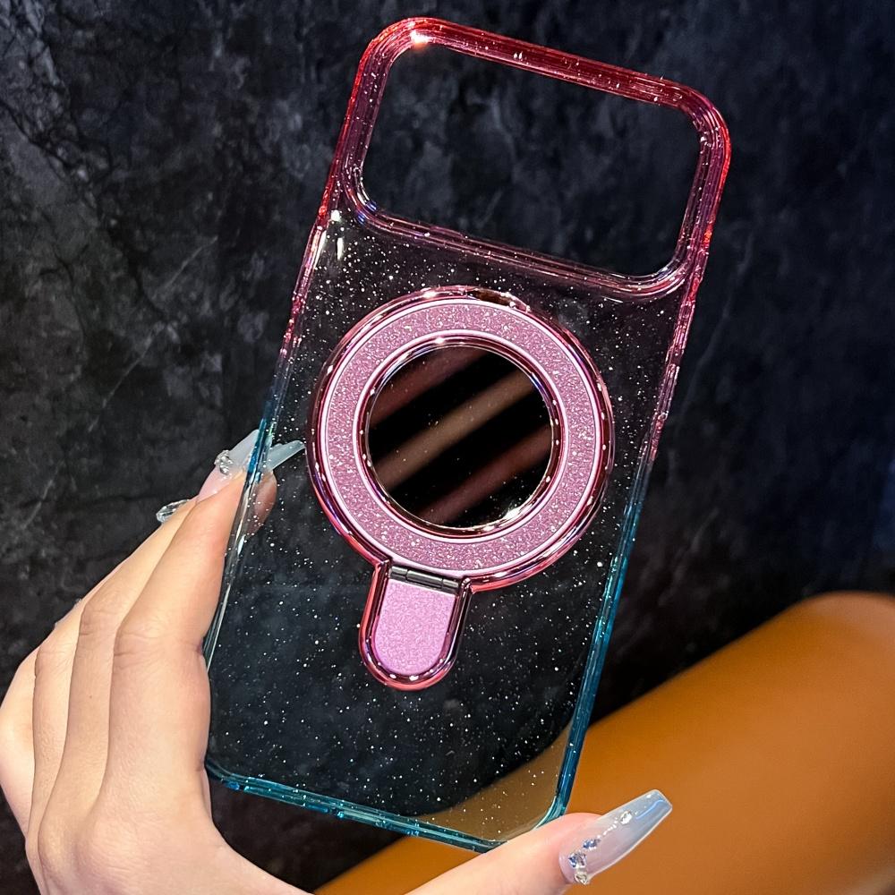 

Niche INS Glitter Bling Gradient Clear Case For IPhone 17 Pro Max Air 16 15 14 13 12 Plus Mirror Bracket Shockproof Buffer Cover iPhone17 Pro