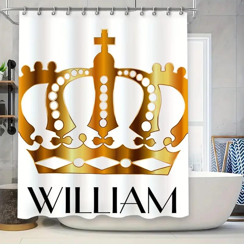 

Shower Curtain Custom Name Crown Logo Bathroom Decor Waterproof Printing W60H190(CM)-1 Pcs