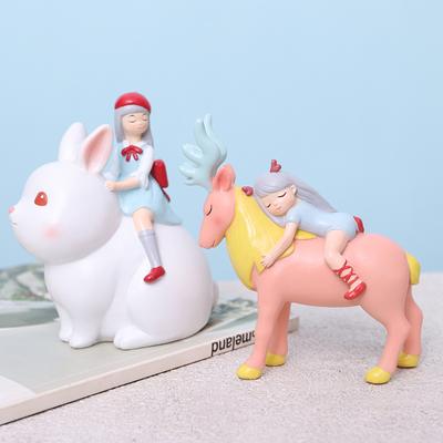 Feengarten Ornament Cartoon Mädchen Tier Miniatur Hase Reh Figur Heimdekoration Hochzeits- Geburtstagsgeschenk