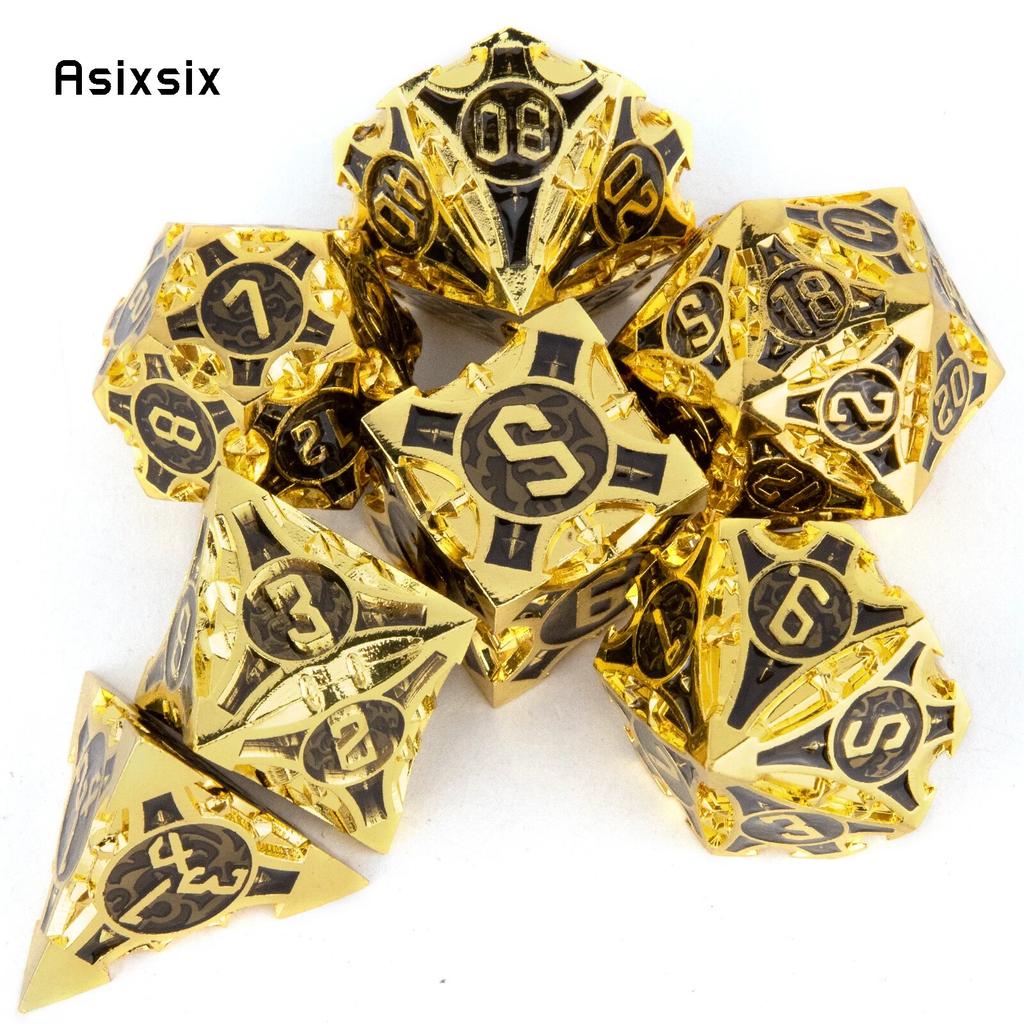 7 Stück gelb-schwarze Metallwürfel aus massivem Metall, polyedrisches Würfelset, geeignet für Rollenspiele, RPG-Brettspiele, Kartenspiele