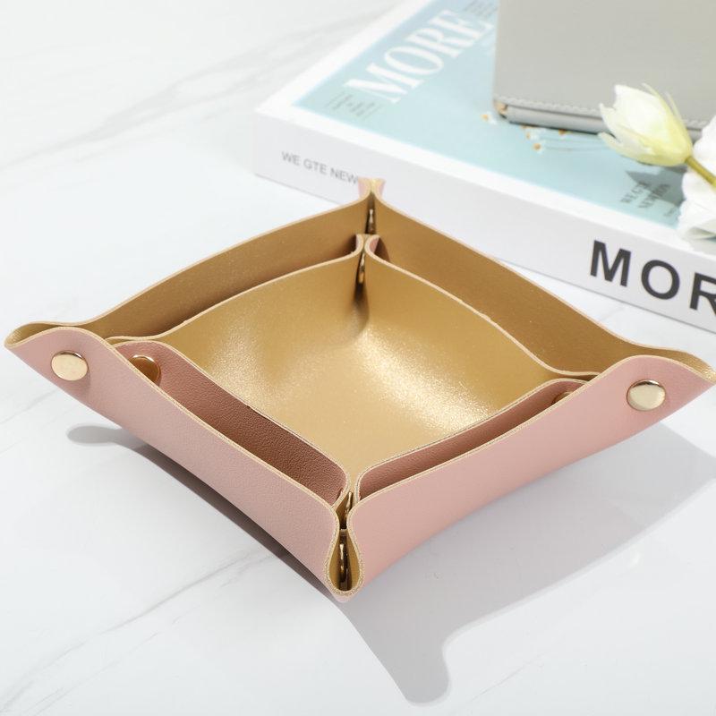 

Кожаный поднос для хранения ключей и украшений Mini (15*15cm) розовый/золотой