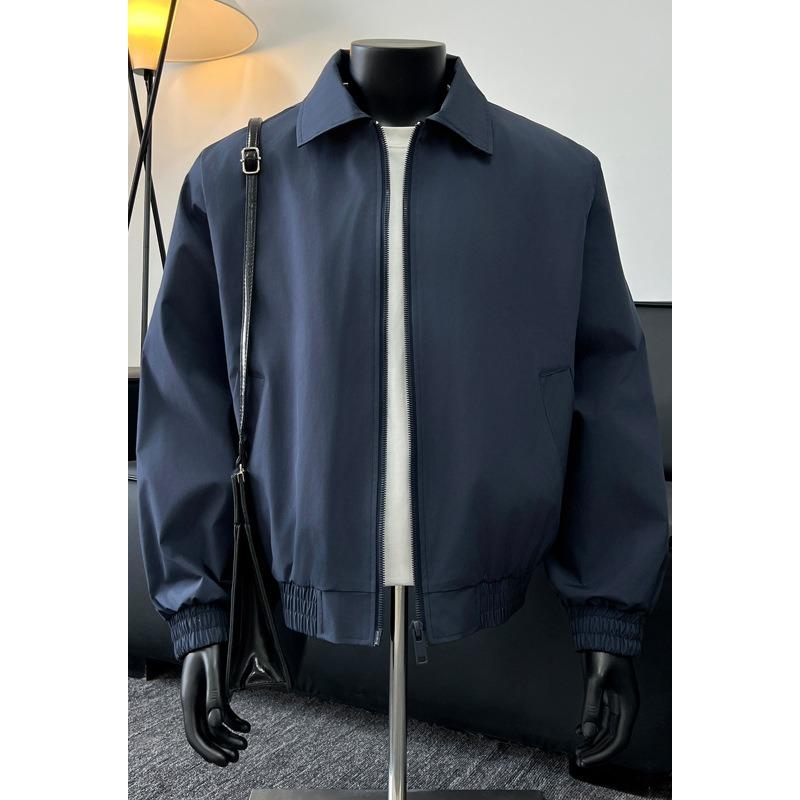 Mens Cropped Flight Jacket American Retro Loose Turn Down Collar Casual Bomber Outerwear