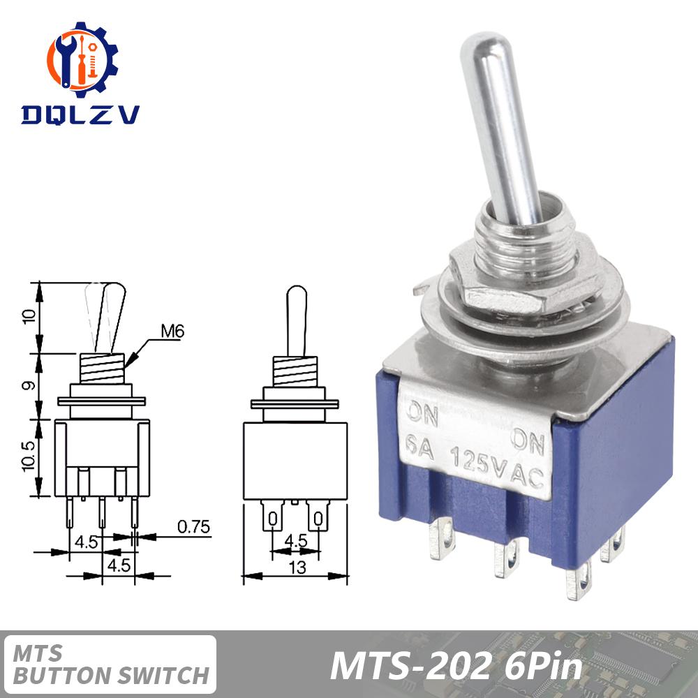 Miniature Lever Toggle Switch Single Pole Double Throw ON-OFF-ON /ON-ON 120VAC 6A 1/4 Inch Mounting MTS-102 103 202 203