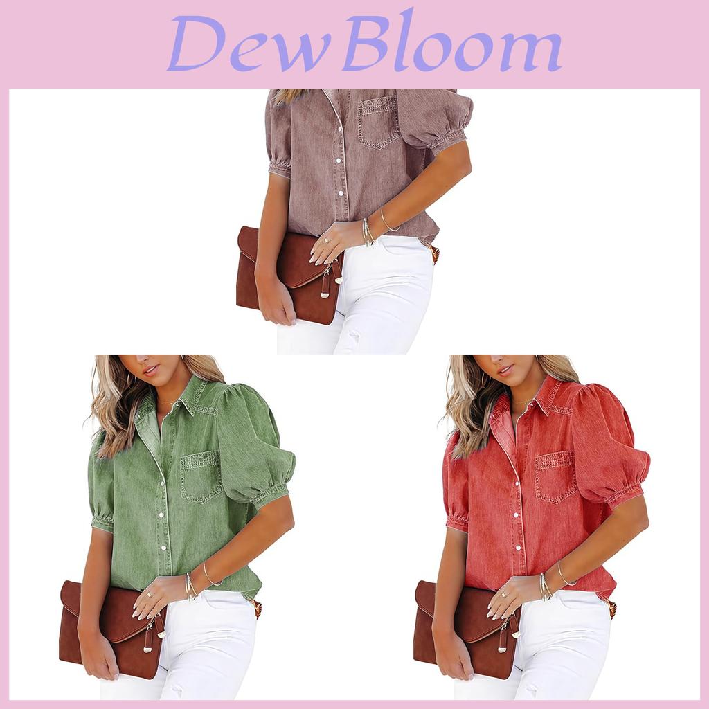 Cotton Blended Short Sleeve Shirt With Color Blocking For Office Women