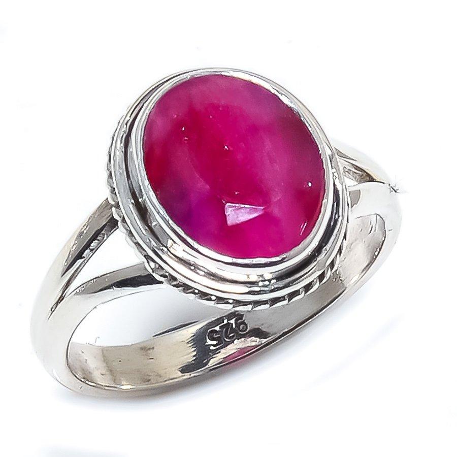Red Ruby(Simulated) Gemstone Handmade 925 Sterling Silver Jewelry Ring S.6 Q5H00