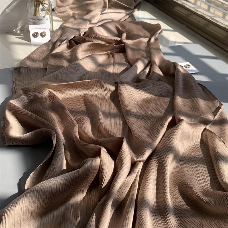 Crinkle Satin Chiffon Hijab for Muslim Women Mini Crepe Plain Shawl Wrinkle Solid Long Turban Islam Headscarf