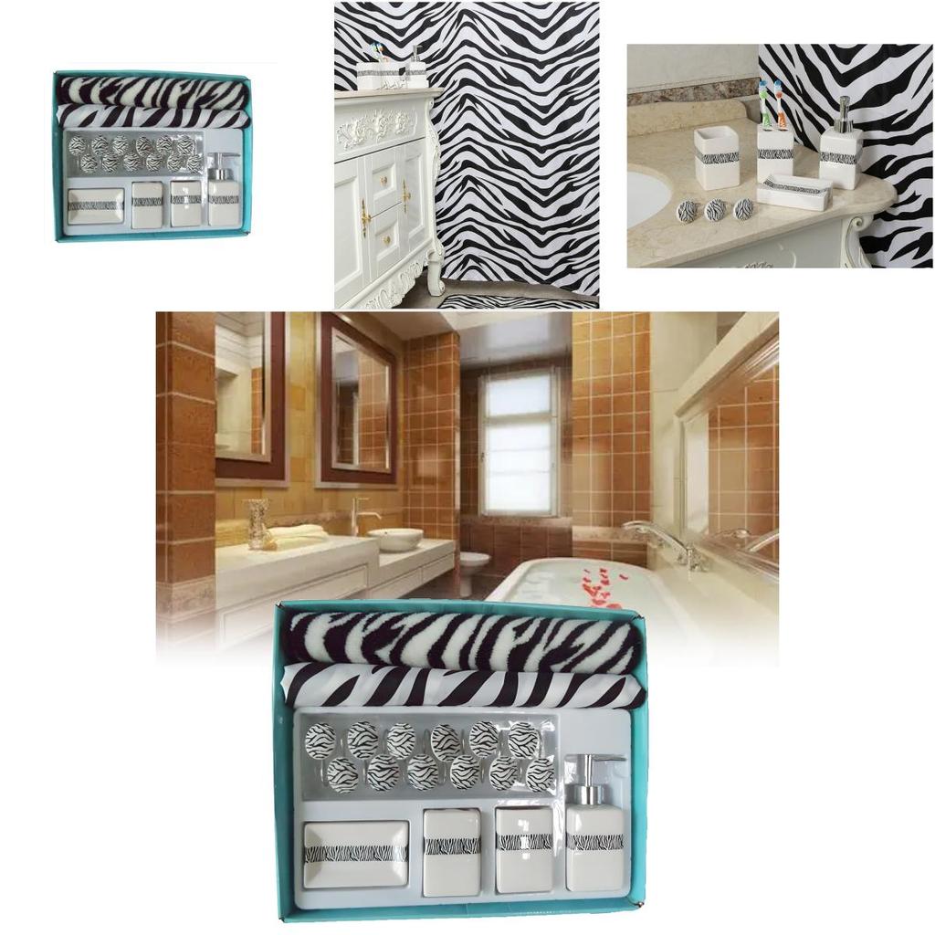 Modern Geometric Polyester Bathroom Set With Shower Curtain And Nonslip Mat For Home Use