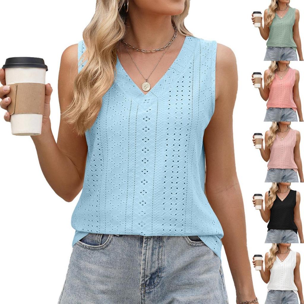 Casual Women's Tank Top Loose Solid Color Sleeveless V-neck Basic Vest For Daily Wear