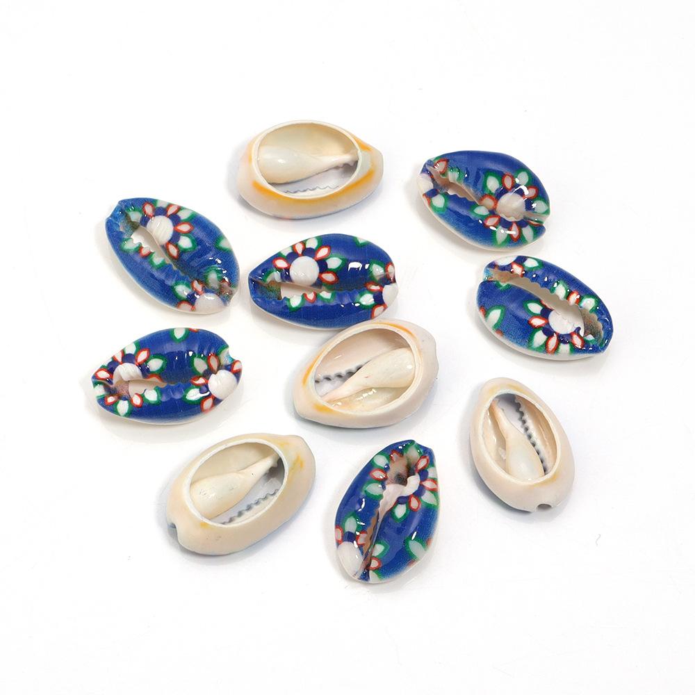 5pcs Fun Creativity Beach Style Retro Random Color Mix Painted Print Shell Beads Jewelry Charm Making DIY Fashion Accessories