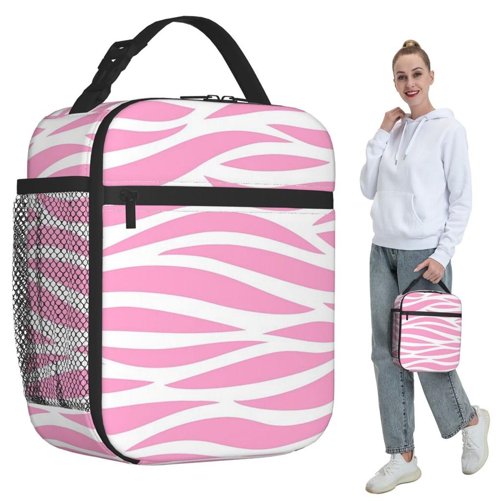 Zebra Patroon Roze Zebra Strepen Geïsoleerde Lunchtas voor Vrouwen Kantoor Koeler Thermische Voedseldoos Tote Lunchboxen Container
