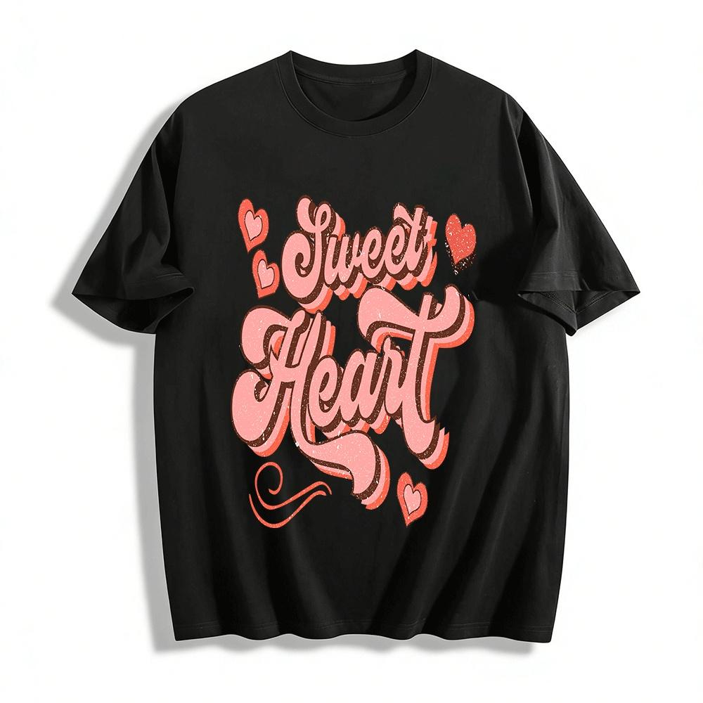 

Vintage Sweet Heart Graphic Casual Tee For Women Pure cotton T-shirt XXS