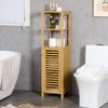 Bathroom Shelf, Cabinet Compartment with Louvered Door, Adjustable Shelves, Bamboo, approx. 33 x 30 x 120 cm