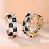 Exquisite Square White Black Zircon Chessboard Hoop Earrings for Women Vintage Golden Wedding Jewelry Gifts