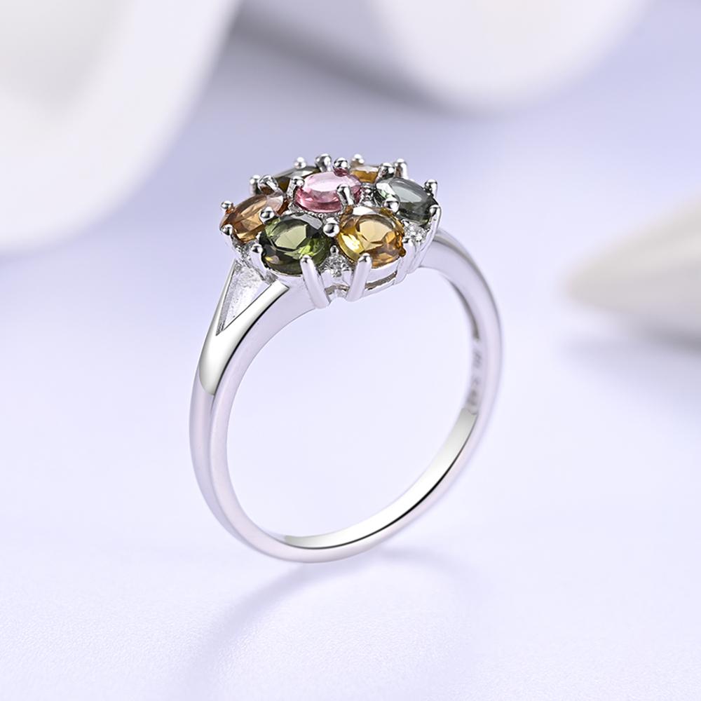 925 Sterling Silver Ring with Natural Round 4.0 Colorful Tourmaline Fine Jewelry for Ladies' Daily Gatherings Gift