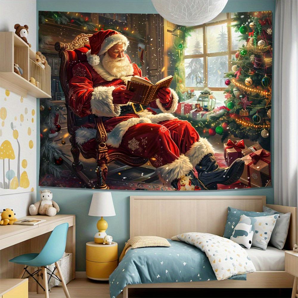 Santa Claus Reading Book Tapestry   Cozy Christmas Living Room Bedroom Decor   Holiday Wall Hanging for Xmas Party