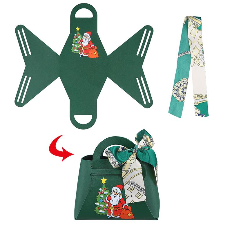1PC Xmas Party Decor Hand Gift Bag Christmas Candy Boxes Santa Claus Print PU Leather Candy Box