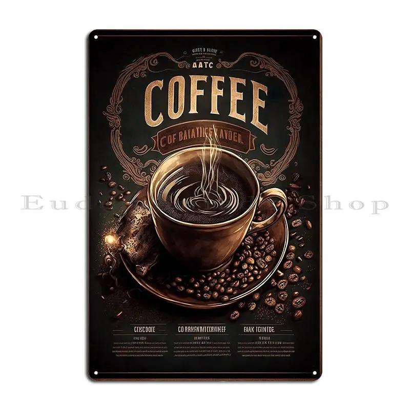Starožitný Coffee Wall Art Print Dokonalý doplněk do sbírky každého milovníka kávy Kovový Club Cave Designový Plechový Značka Plakát