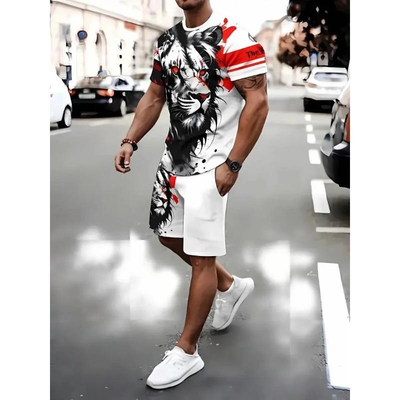 Men's Casual Graffiti Print T-Shirt & Shorts Set Summer Breathable Two-Piece Outfit for Beach, Vacation & Outdoor Leisure