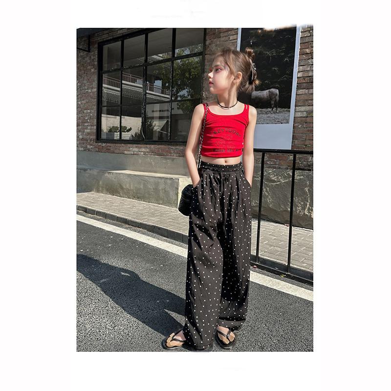 Girls Kids Summer Polka Dot Straight Leg Pants Children Mosquito Proof Pants Fashion Thin Breathable Baby Wide Casual Trousers