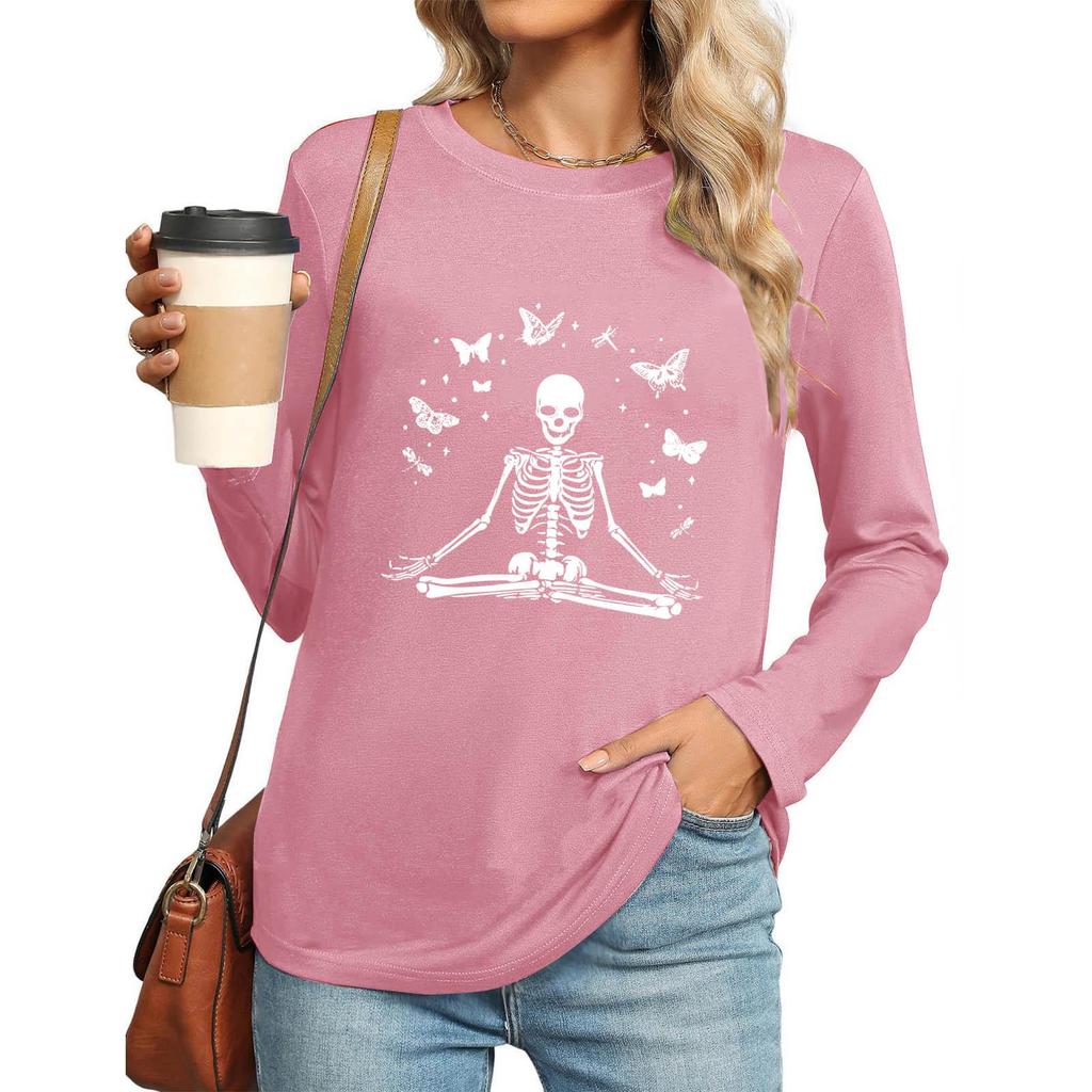 Women's Gothic Halloween Print Long Sleeve Crew Neck Top, 2025 Winter Collection